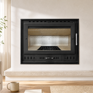 Cheminée à bois moderne en acier avec triple alimentation en air, grande <span class=keywords><strong>vitre</strong></span>, à combustion propre, pour villa et hôtel - Product Image 2