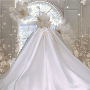 <span class=keywords><strong>Robe</strong></span> <span class=keywords><strong>de</strong></span> <span class=keywords><strong>mariée</strong></span> en satin ivoire 2025, <span class=keywords><strong>robe</strong></span> <span class=keywords><strong>de</strong></span> bal élégante, traîne chapelle, longueur au sol, décolleté cœur, fleurs manuelles, dentelle perlée - Product Image 3