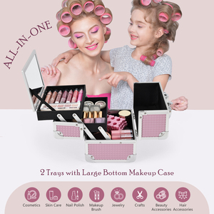 Travel <b>Makeup</b> Train Case with Mirror Portable <b>Makeup</b> <b>Box</b> Organizer Cosmetic Case 2 Trays Cosmetic Storage <b>Box</b> - Product Image 2