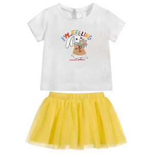 ชุด2ชิ้นสำหรับผู้ชายผู้หญิงเด็กทารกหญิงเสื้อสวมหัวคอกลมและกางเกงขาสั้นพิมพ์ลายสัตว์กระโปรงตาข่าย - Product Image 1