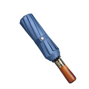 Parapluie pliant haut de gamme pour homme, avec poignée en bois massif, automatique, épaissi et renforcé, pour le soleil et la pluie (2-en-1) - Product Image 1