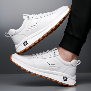 Nuova Tendenza Sneakers Casual da Uomo in Vera Pelle con Suola Morbida, Traspiranti, da Viaggio, <span class=keywords><strong>Bianche</strong></span> - Product Image 4