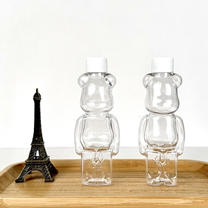Bouteille de boisson en plastique transparente de qualité alimentaire avec couvercle, vente chaude, emballage de jus, bouteille jetable pour thé au lait gloomy bear - Product Image 1