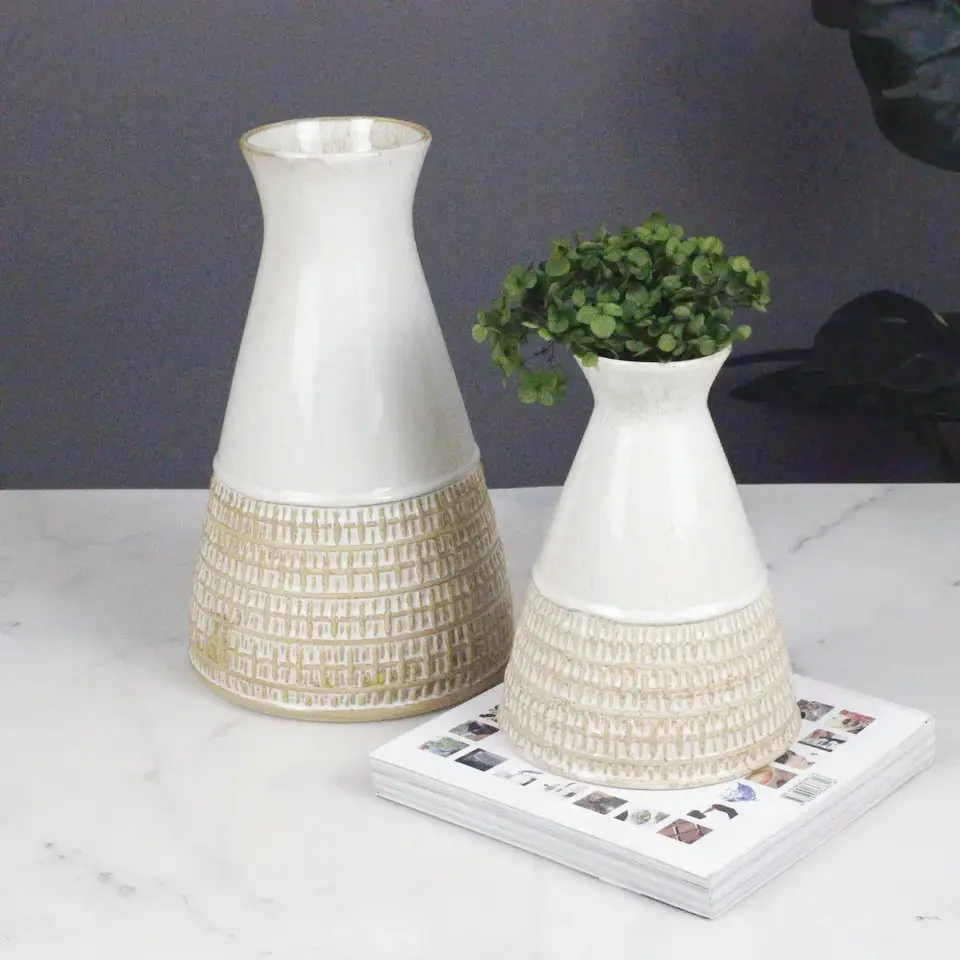 New Vintage Natural Artistic Textile texture Grain Pattern Ceramic Vase for Dry Flower Vase Europe Style for Living Room Hotel