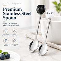 Cuillère à café créative en acier inoxydable avec long manche, motif chat de dessin animé mignon, pour desserts et café, idéale pour les enfants