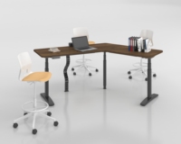 Bureau debout réglable en hauteur OMNI Safety Lock, bureau d'angle en L pour ordinateur avec contrôleur de mémoire
