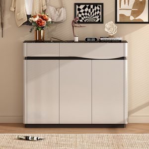Meuble à chaussures moderne de luxe avec dessus en verre trempé, grande capacité, pour entrée, couloir, salon, en bois - Product Image 1