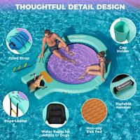 Nouvel Arrivage : Anneau Flottant Rond Gonflable de 2,4 m pour Adultes et Animaux de Compagnie, Plateforme Flottante Robuste, Hamac Aquatique avec Rampe pour Bateau pour Chiens
