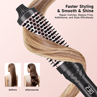 Revlon 2-in-1 Brosse à cheveux thermique PTC Brosse ronde chauffante pour cheveux secs Portable avec affichage LCD de la température Source d'alimentation électrique