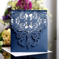 Venta al por mayor barato 15*15cm calidad corte láser azul marino blanco invitación de boda cubierta