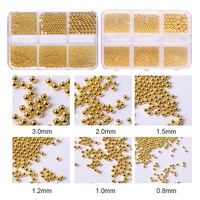 Perles de caviar en acier inoxydable 3D pour nail art, 6 compartiments/boîte, tailles mixtes, perles en alliage or/argent, 0,8-3 mm, micro-perles pour manucure