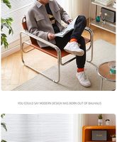 Fauteuil de salon décontracté Jiu Jiu Bauhaus, style moderne minimaliste du milieu du siècle, avec structure en acier inoxydable, pour balcon, chambre ou salle à manger, en cuir PU