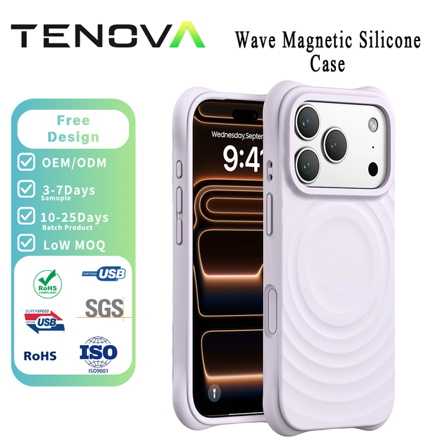 TENOVA Factory Liquid Silicone 3D Wave Case for iPhone 17 Pro Max Shockproof Wireless Char OEM Wireless Charging