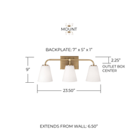 Lustre moderne élégant en laiton de style transitionnel avec abat-jour en verre laiteux pour salle de bain, coiffeuse, couloir, éclairage intérieur