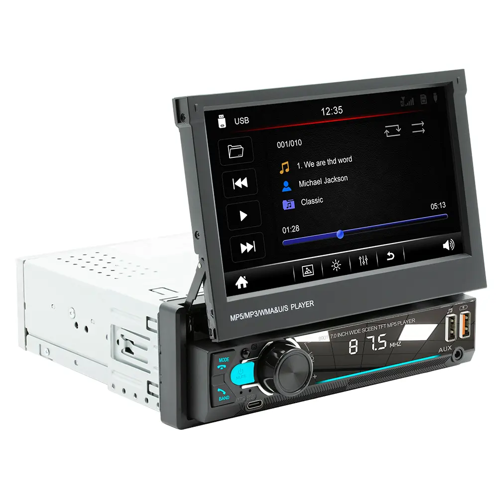Som de carro Single Din com DVD player | Bluetooth | Rádio FM/AM | Receptor de áudio USB SD AUX Áudio de carro elétrico