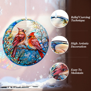 Art Deco Stained Glass Window Hanging <b>Red</b> Bird Stained Glass Suncatcher Panel with <b>Ribbon</b> Christmas Gift - Product Image 4