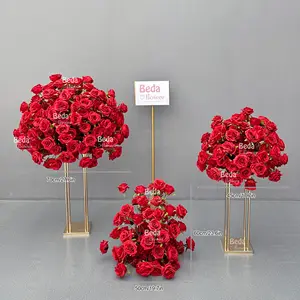 Luxus individuelle rote Rose Heimdekoration Veranstaltung Party Bankett künstliche Pflanze Hochzeit Dekorationen Kulisse Blumenbogen