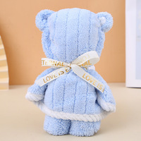 Serviette de bain épaisse et absorbante en velours corail motif petit ours, cadeau pour invité de mariage, pour célébration, cheveux ne tombent pas