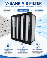 Filter Udara Hepa V Bank Kustom Pabrik untuk Pemurni Udara Industri, Sistem Ventilator HVAC, Filter AC, Pendingin Udara