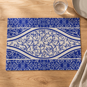 Mantel Individual de Poliéster Premium con Elegante Diseño Floral Azul y Blanco |   Mantel Rectangular Decorativo para Mesa de Comedor - Product Image 4