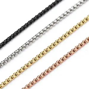 Wholesale 1.5mm-6mm Stainless Steel Link Chain Rope Silver Gold Black Round Box Necklace Chain For Men Fashion Hip hop Jewelry