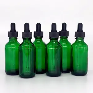 Hijau botol tetes 50ml/larutan kaca-minyak esensial, penitis kaca ujung hitam-kaca tahan UV