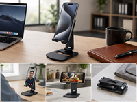 Soporte Ajustable para Teléfono y Tableta de Escritorio, Plegable, Metálico, con Almohadilla de Silicona Antideslizante, Carga Incluida