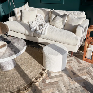 Taburete de estilo modernista personalizado, PUF de asiento redondo con compresa de vacío blanca otomana para sala de estar - Product Image 6