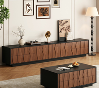Ensemble meuble TV et table basse rétro mi-siècle, design épuré, extensible, moderne et simple, en panneaux de particules, pour salon et chambre