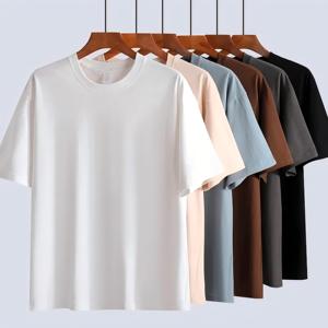 T-shirt pour homme 100% coton, col rond, manches courtes, coupe classique, couleur unie, décontracté, respirant, jersey tricoté, haut uni - Product Image 1