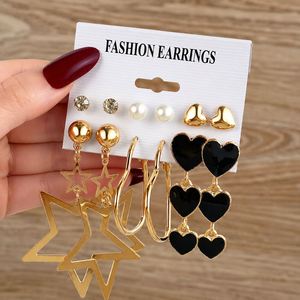 Aretes de Aro con Forma de Flor, Corazón y Estrella, Chapados en Oro, Estilo Punk Retro, para Mujer - Product Image 1