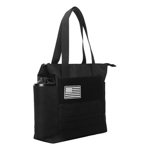 Sac fourre-tout Oxford noir avec poche zippée, résistant à l'usure, pour usage quotidien, forme carrée verticale, printemps 2024 - Product Image 1