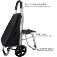 Chariot de courses pliable léger de grande taille avec siège pliable pour les personnes âgées de la famille, les courses quotidiennes, les légumes, les aliments