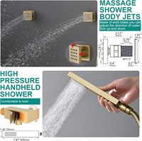 Système de douche mural thermostatique Weihao en laiton avec pommeau de douche rectangulaire, finition brossée, 1 poignée, design moderne