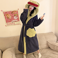 Pyjamas abstraits amusants pour femmes, robe de nuit épaisse et chaude en polaire corail pour l'hiver, vêtements de maison sculptés au sable pour lycéennes