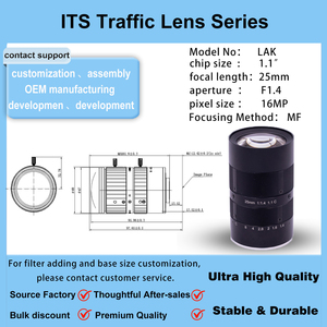 Objectif ITS Traffic Lens Series LAK, taille de puce 1.1, distance <span class=keywords><strong>focale</strong></span> 25 mm, ouverture F1.4, 16 MP, mise au point manuelle - Product Image 2