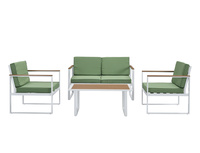 Chaise de jardin moderne en rotin vert avec coussin et pieds en métal blanc pour cour
