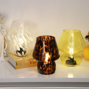 Vintage Design <strong>Leopard</strong> Creative Gift Night Light Translucent Bedside <strong>Lamp</strong> Glass Striped Mushroom Table <strong>Lamp</strong> - Product Image 1