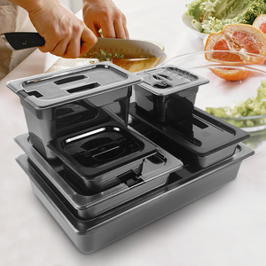 Bandeja negra para servir con tapa y asa para almacenamiento de alimentos, uso en restaurantes - Product Image 1