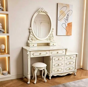 European Antique Dressing <b>Table</b> with Integrated Lighted <b>Mirror</b> Classic European Style Makeup <b>Vanity</b> for Bedroom - Product Image 5