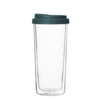 Tasse de café en verre de Double mur avec le couvercle de silicone