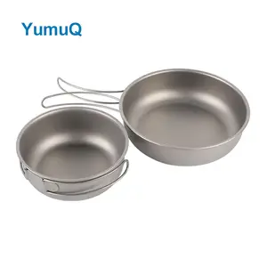 YumuQ 250ml 750ml 900ml 1100ml 1600ml超軽量チタンキャンプ調理器具ポット、ベイルハンドル付きパンセット付き