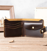 Marrant dompet kulit asli pria, krant pendek dengan desain lipat ganda saku koin depan dan lapisan katun pemegang kartu