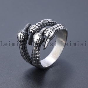 Acero inoxidable gótico Punk Biker joyería de acero inoxidable Vintage esqueleto dragón garras afiladas joyería anillo de dedo para hombres - Product Image 6