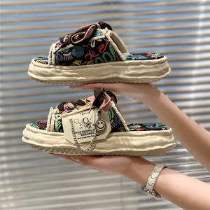 <span class=keywords><strong>Sandalias</strong></span> planas de lona con <span class=keywords><strong>plataforma</strong></span> de grafiti de verano para mujer y mujer, zapatillas con diseño de grafiti, verano, 2017 - Product Image 5