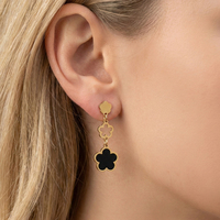 Boucles d'oreilles pendantes FUAMAY élégantes, triple trèfle en nacre noire polie 34 mm, en acier inoxydable plaqué or 18 carats, bijoux de mode raffinés
