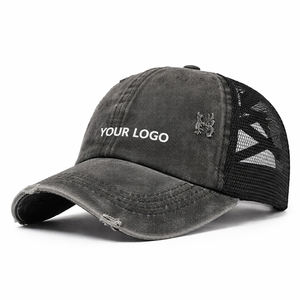 Divers styles imprimé léopard lavé 6 panneaux respirant maille entrecroisée queue de cheval chapeau réglable mode casquette de <span class=keywords><strong>baseball</strong></span> pour les femmes - Product Image 2