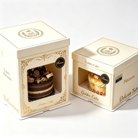 Boîte à gâteau portable jaune pastel à pois avec fenêtre en PVC transparent, logo personnalisé, impression colorée, poignée en carton