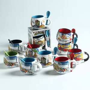 Taza de Cerámica de Diseño Clásico de <span class=keywords><strong>Barcelona</strong></span> Personalizada al por Mayor con Cuchara, Estilo Bohemio para Agua, Leche, Café, para Regalo de Recuerdo Turístico - Product Image 6