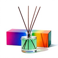Diffuseur d'arômes sans flamme en verre sodocalcique transparent cylindrique transfrontalier de 100 ml avec bâtonnets en rotin et fleurs séchées